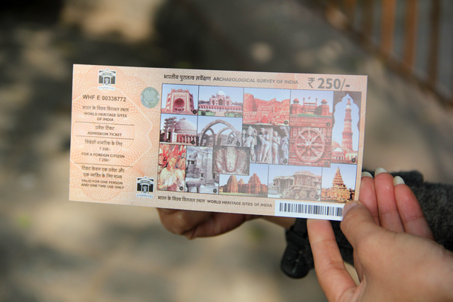Qutub Minar entry ticket displaying monument details, pricing, and QR code for access.


