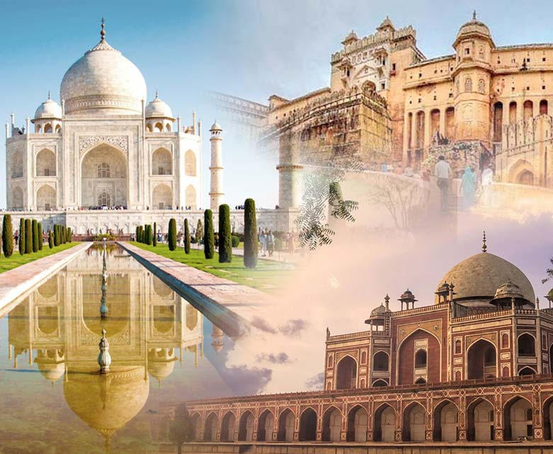A collage of India's popular heritage sites that showcase Indian Culture and Heritage