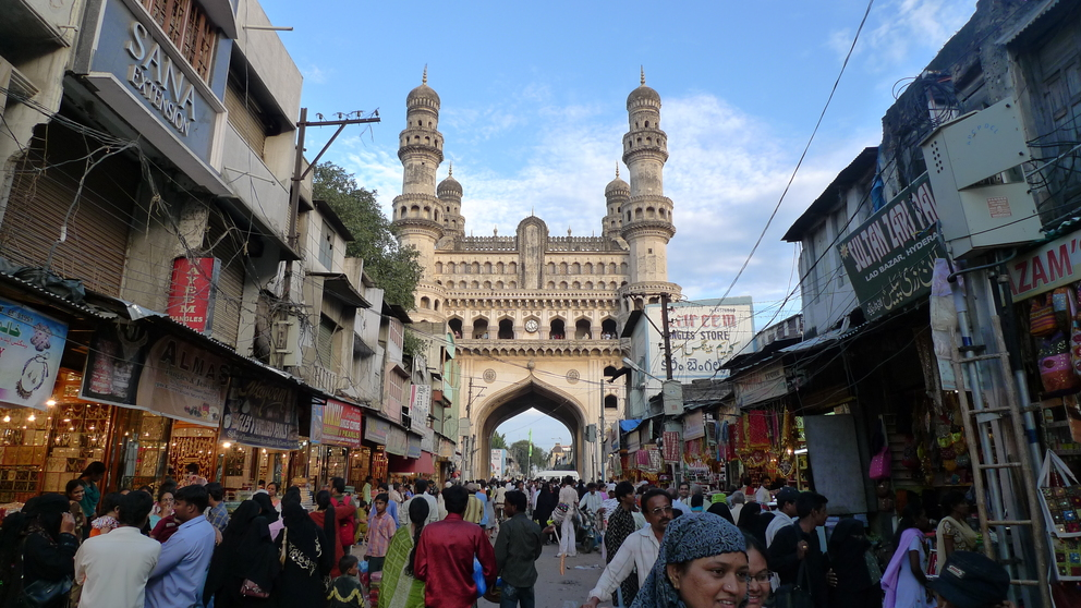 Laad Bazaar in Hyderabad with stalls showcasing colorful bangles and traditional Hyderabadi jewelry it represents the richness of  Indian Local Markets 