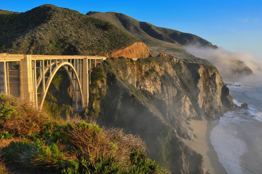 Dramatic coastal cliffs and blue ocean along Big Sur, California
