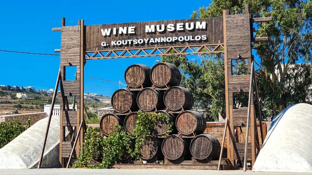  Wine museum entrance sign in Santorini, Greece