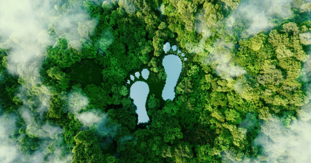 Scenic natural landscape with greenery, mountains, and clear skies symbolizing environmental preservation