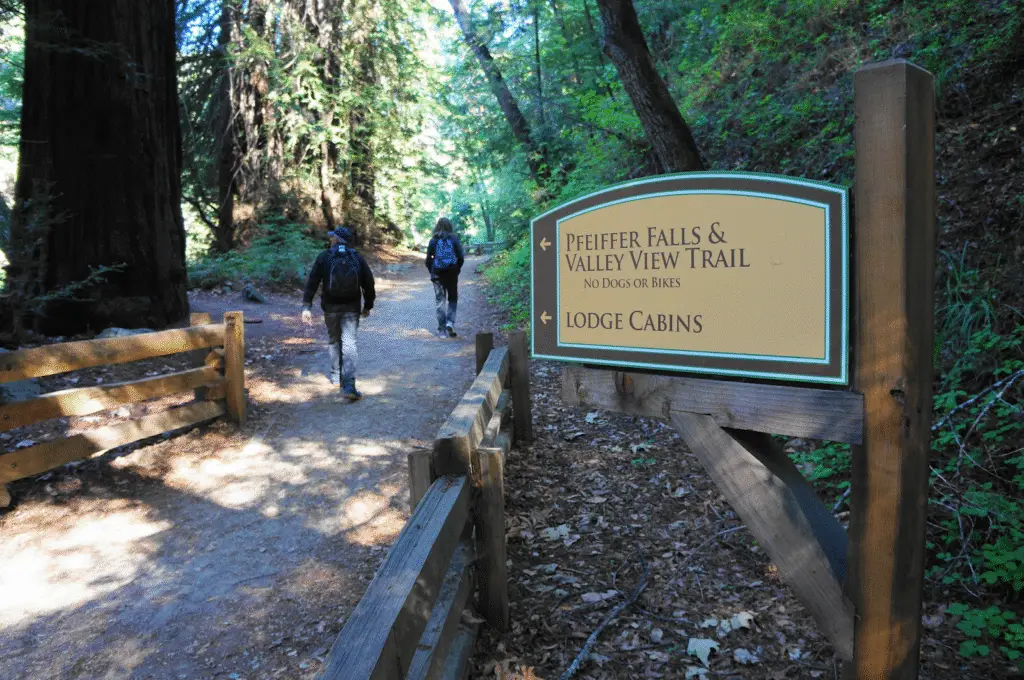 Trailhead signboard for Pfeiffer Falls and Valley View Trail 
